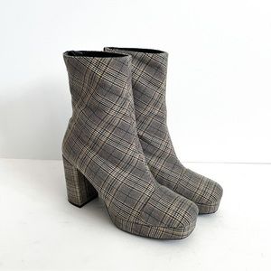 Free People Day For Night Plaid Checkered Leather High Heeled Ankle Boots